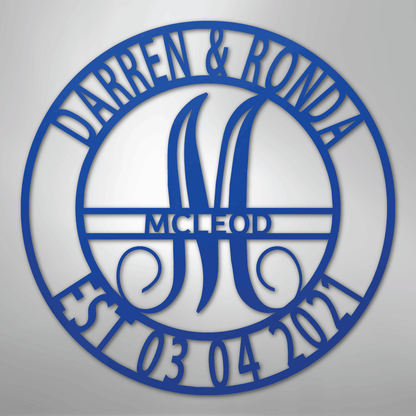 Custom Metal Wall Art - Personalized Split Letter Monogram Sign Blue