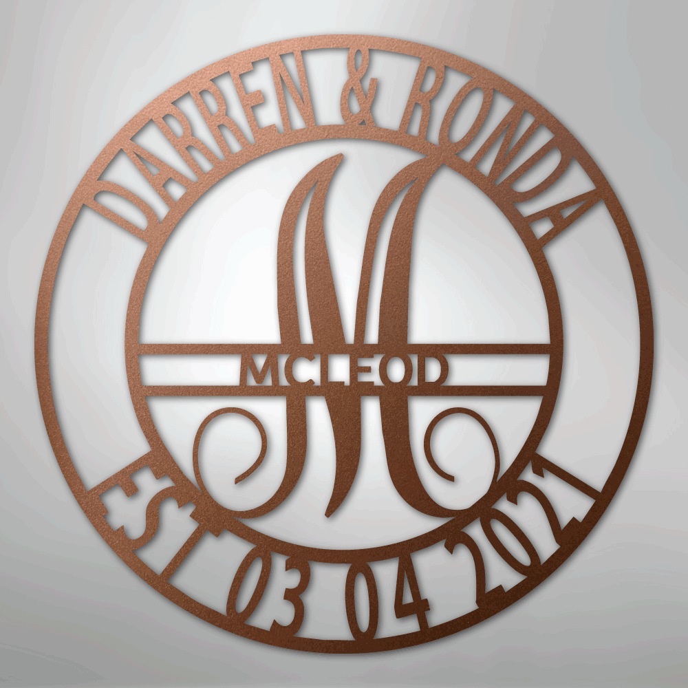 Custom Metal Wall Art - Personalized Split Letter Monogram Sign Copper