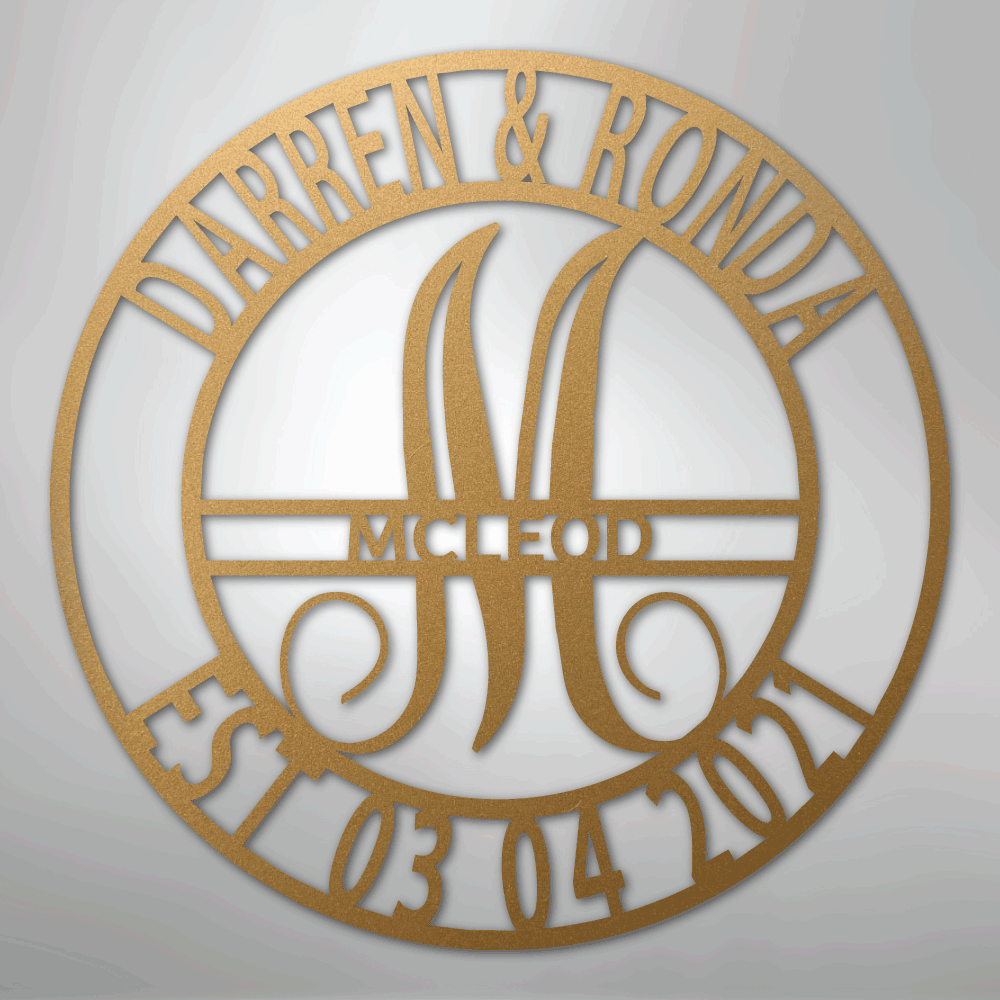 Custom Metal Wall Art - Personalized Split Letter Monogram Sign Gold