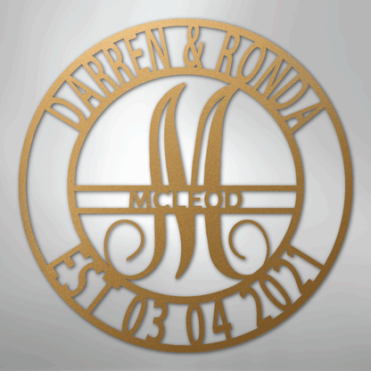 Custom Metal Wall Art - Personalized Split Letter Monogram Sign Gold