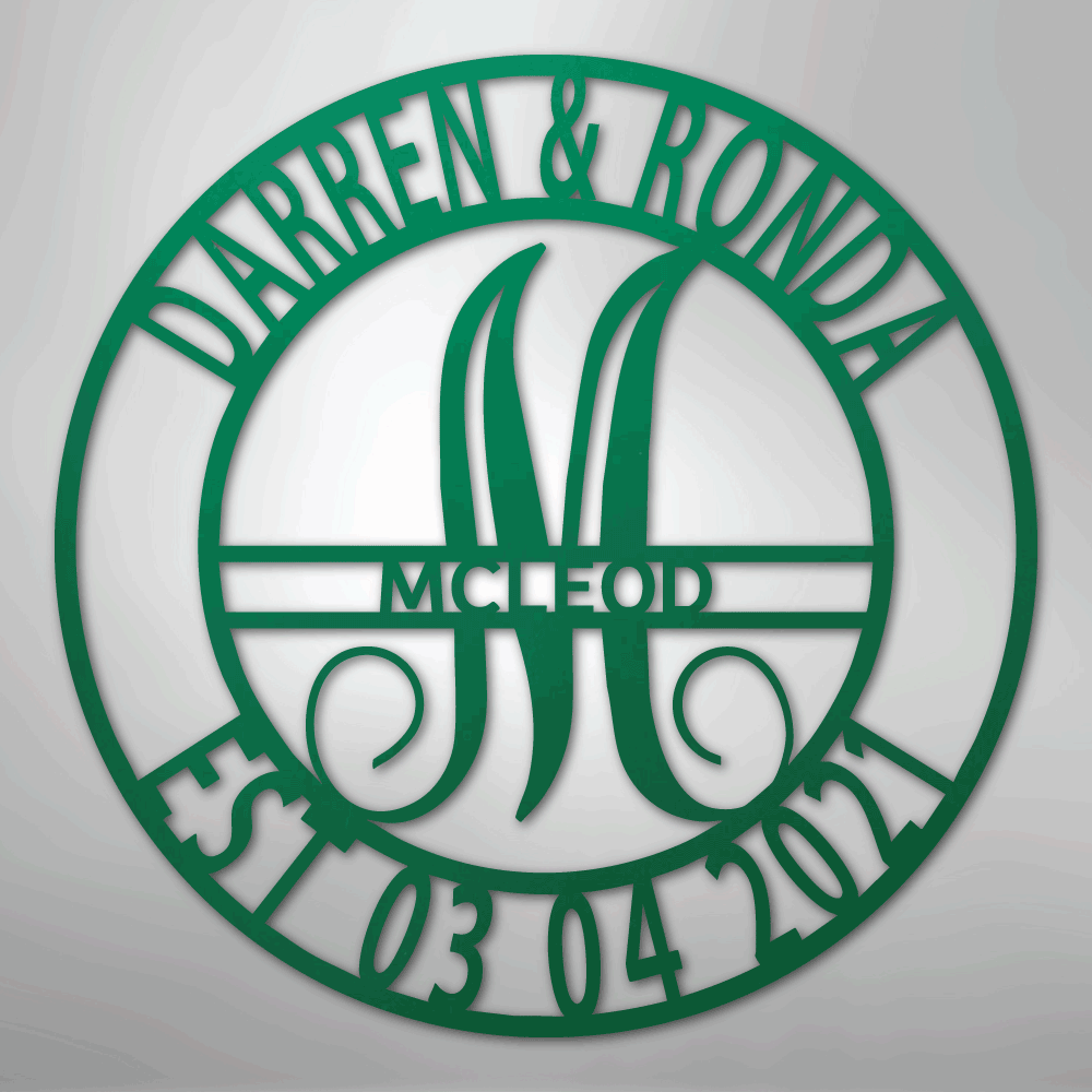Custom Metal Wall Art - Personalized Split Letter Monogram Sign Green
