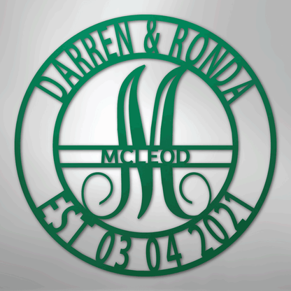 Custom Metal Wall Art - Personalized Split Letter Monogram Sign Green