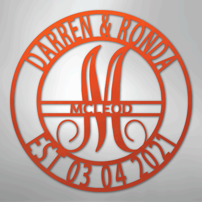 Custom Metal Wall Art - Personalized Split Letter Monogram Sign Orange