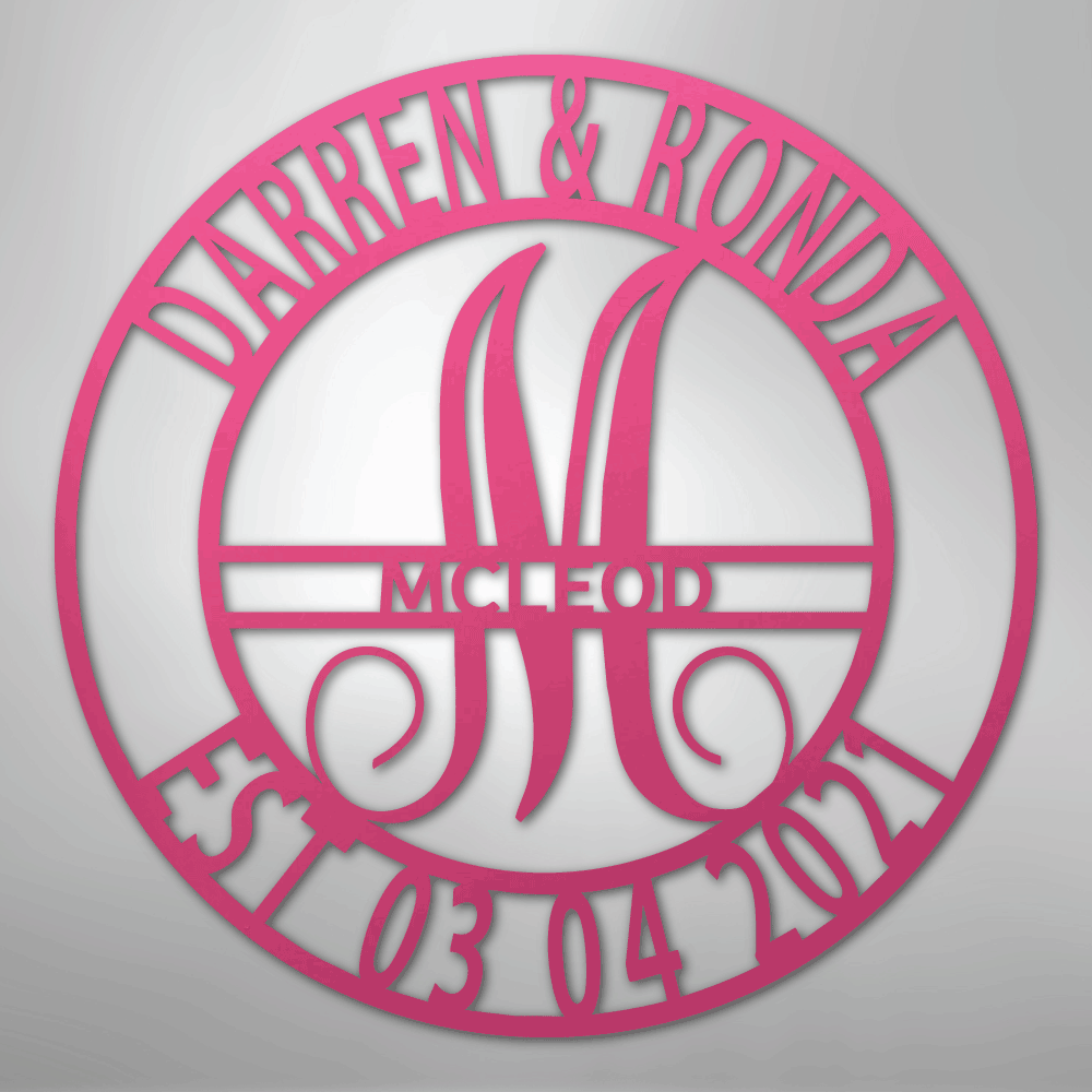 Custom Metal Wall Art - Personalized Split Letter Monogram Sign Pink