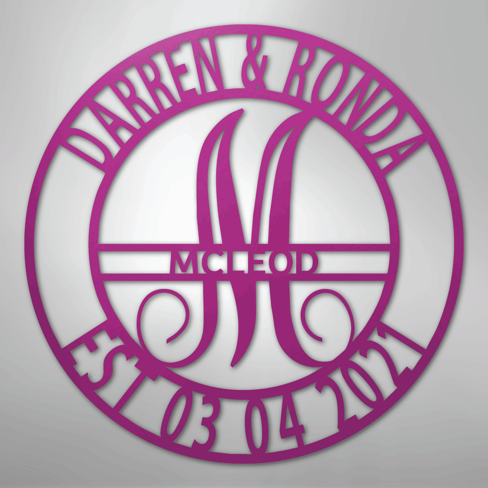 Custom Metal Wall Art - Personalized Split Letter Monogram Sign Purple