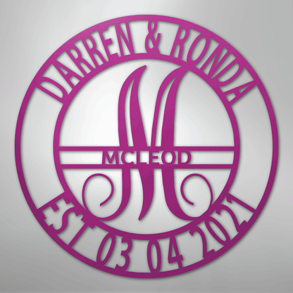 Custom Metal Wall Art - Personalized Split Letter Monogram Sign Purple