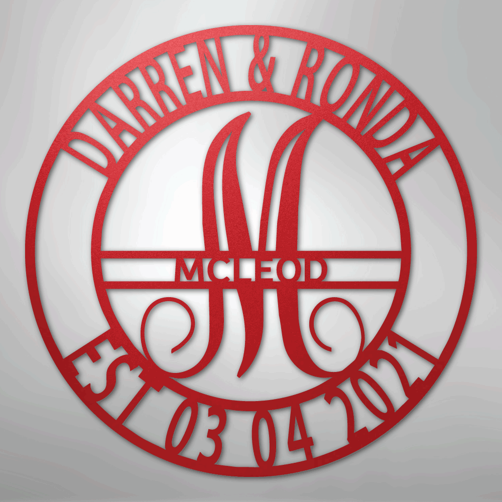 Custom Metal Wall Art - Personalized Split Letter Monogram Sign Red