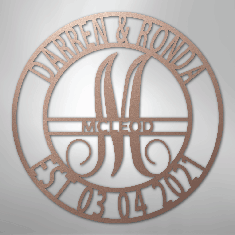 Custom Metal Wall Art - Personalized Split Letter Monogram Sign Rose