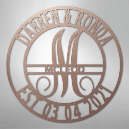 Custom Metal Wall Art - Personalized Split Letter Monogram Sign Rose