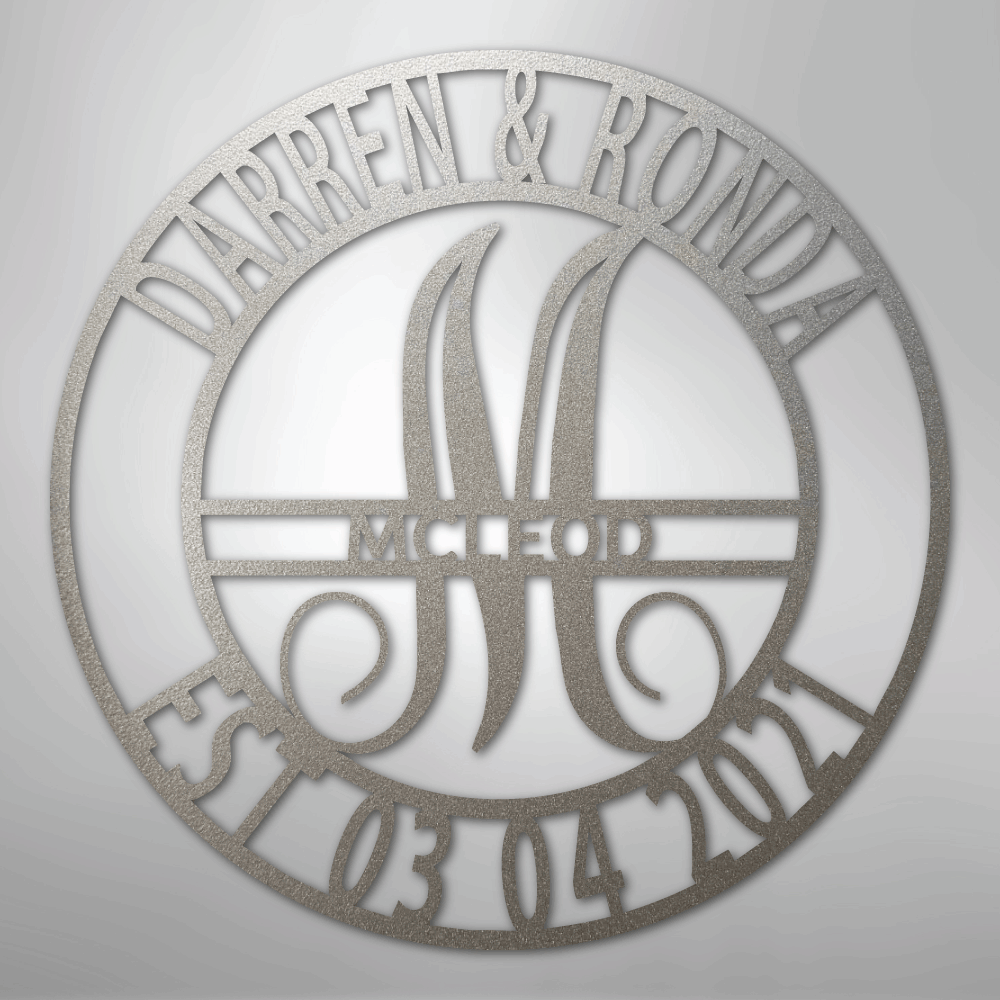 Custom Metal Wall Art - Personalized Split Letter Monogram Sign Silver