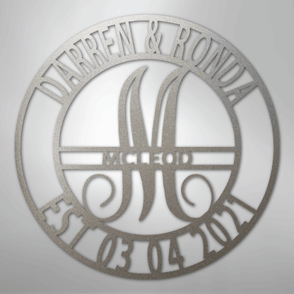 Custom Metal Wall Art - Personalized Split Letter Monogram Sign Silver