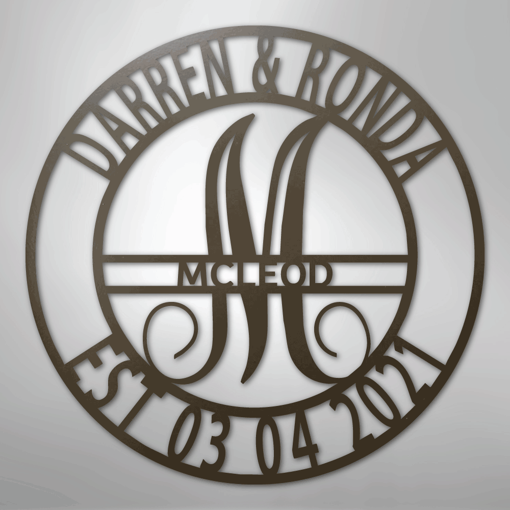 Custom Metal Wall Art - Personalized Split Letter Monogram Sign Stone