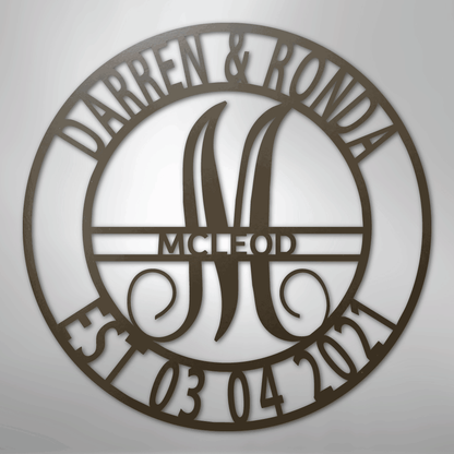 Custom Metal Wall Art - Personalized Split Letter Monogram Sign Stone