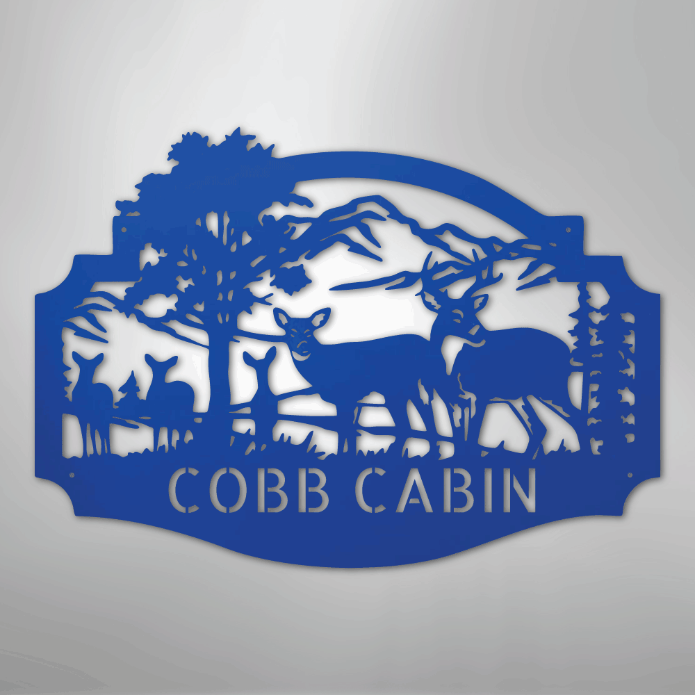 Custom Metal Wall Art - Personalized Deer Antler Forest Monogram Sign Blue