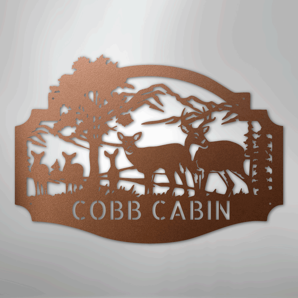 Custom Metal Wall Art - Personalized Deer Antler Forest Monogram Sign Copper