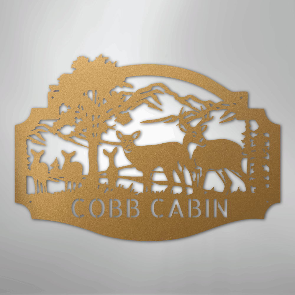 Custom Metal Wall Art - Personalized Deer Antler Forest Monogram Sign Gold