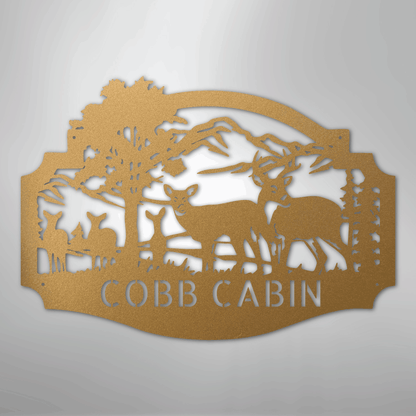 Custom Metal Wall Art - Personalized Deer Antler Forest Monogram Sign Gold