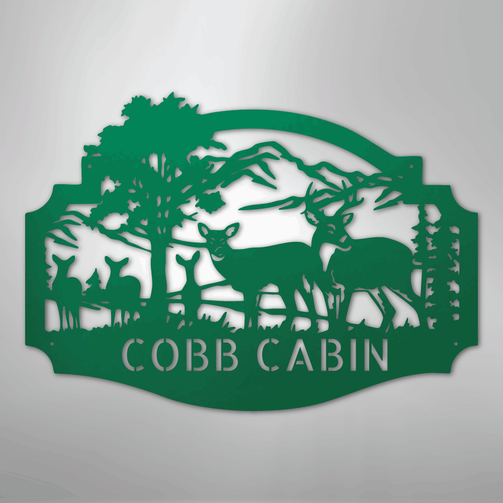 Custom Metal Wall Art - Personalized Deer Antler Forest Monogram Sign Green