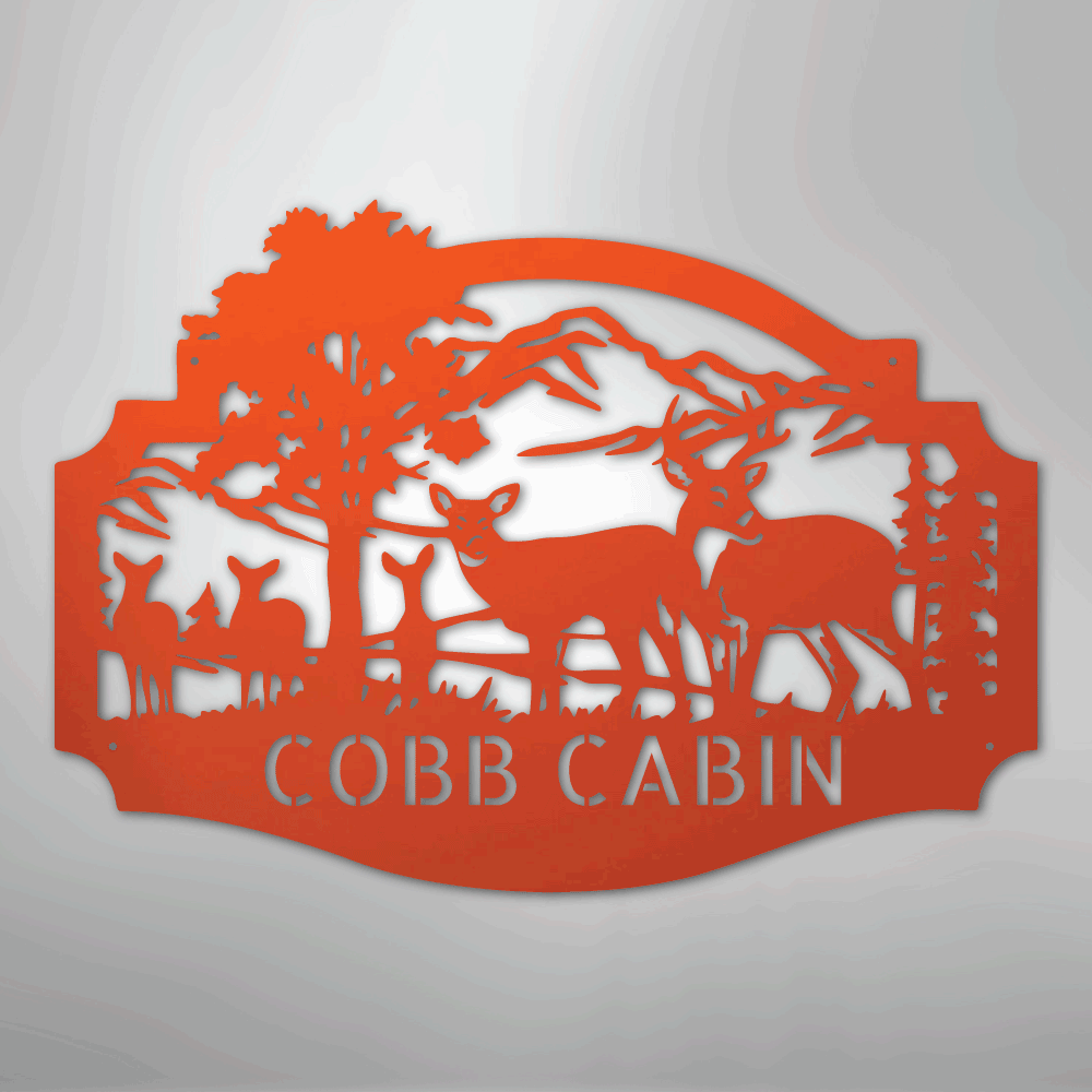 Custom Metal Wall Art - Personalized Deer Antler Forest Monogram Sign Orange