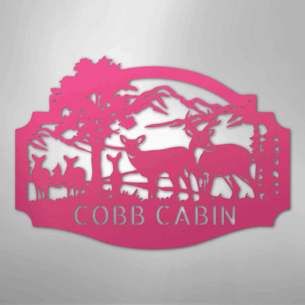 Custom Metal Wall Art - Personalized Deer Antler Forest Monogram Sign Pink