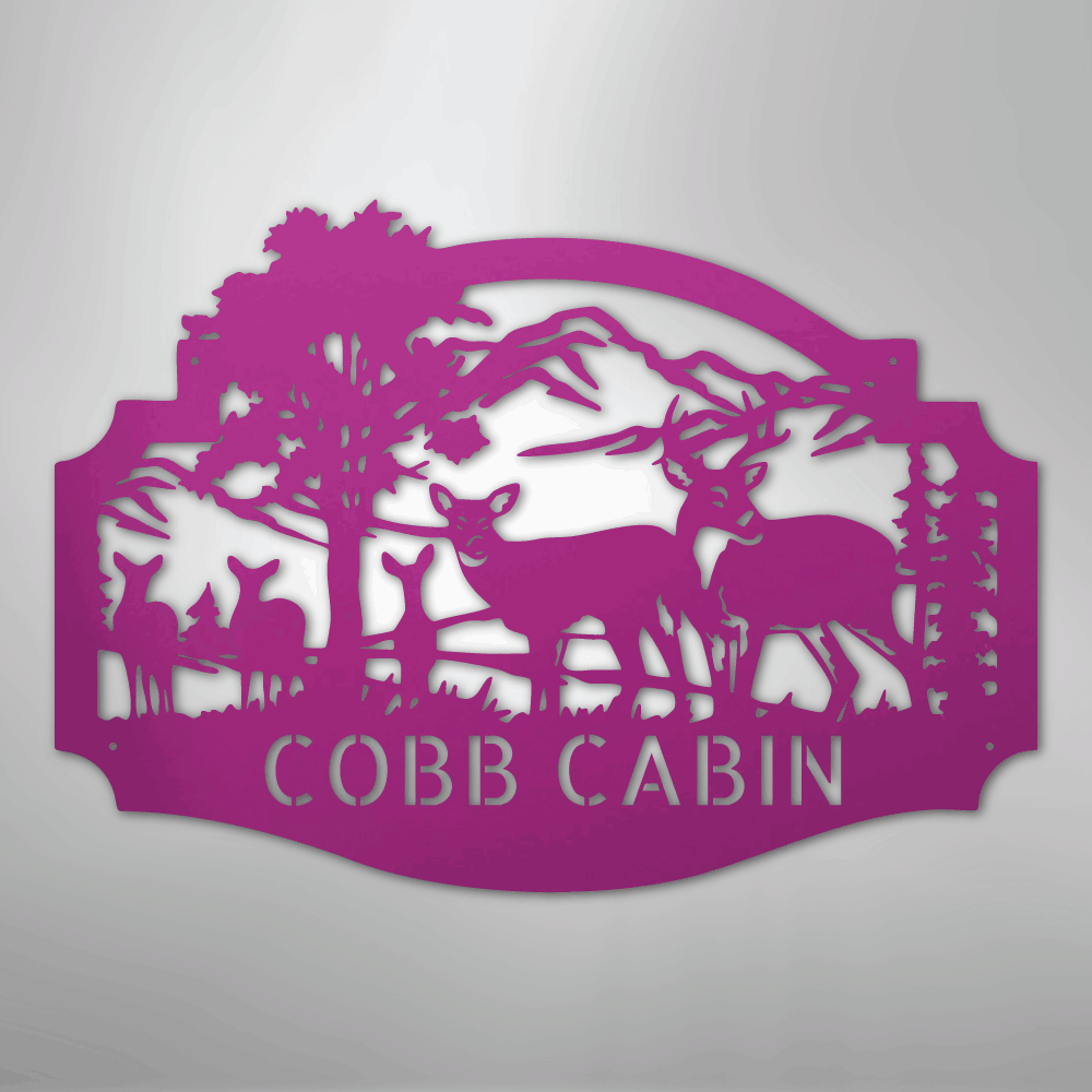 Custom Metal Wall Art - Personalized Deer Antler Forest Monogram Sign Purple