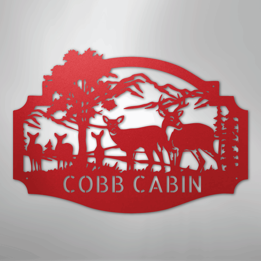 Custom Metal Wall Art - Personalized Deer Antler Forest Monogram Sign Red