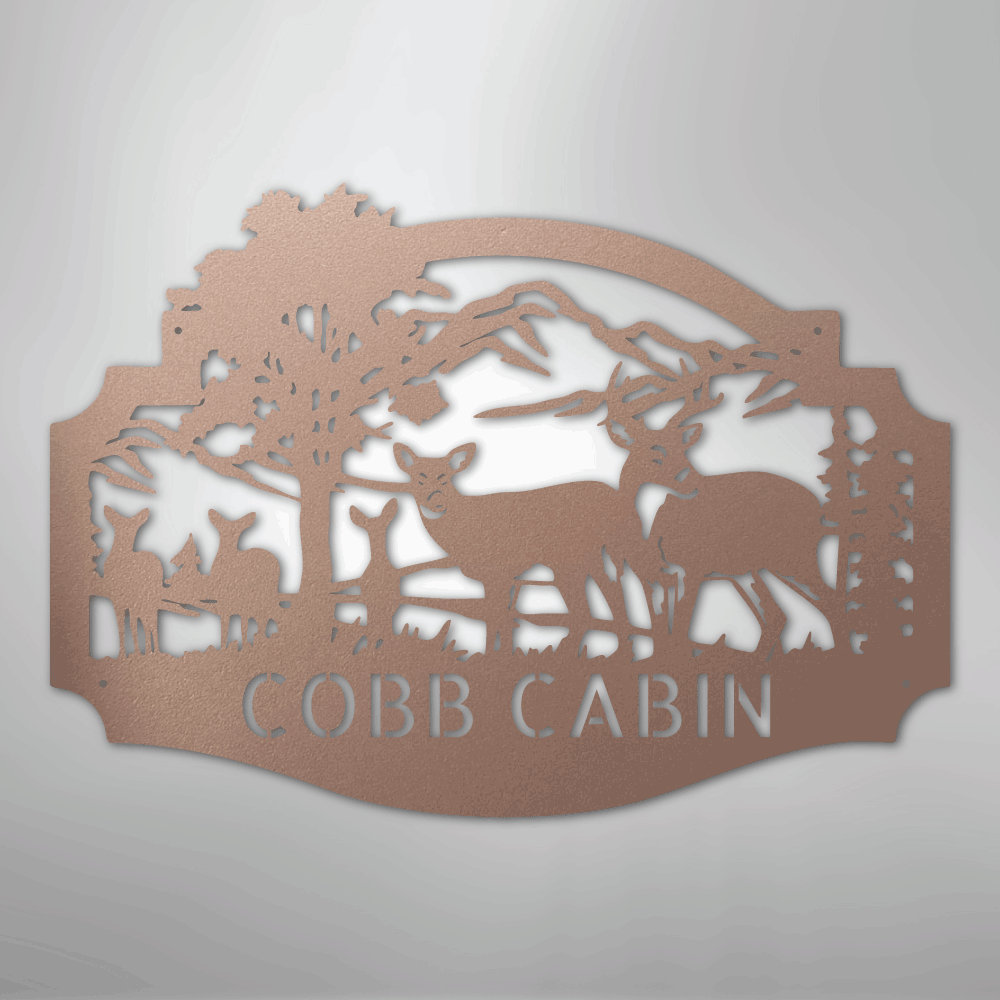 Custom Metal Wall Art - Personalized Deer Antler Forest Monogram Sign Rose