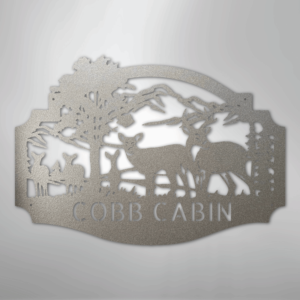 Custom Metal Wall Art - Personalized Deer Antler Forest Monogram Sign Silver