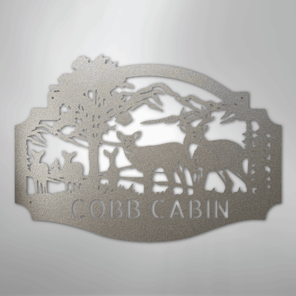 Custom Metal Wall Art - Personalized Deer Antler Forest Monogram Sign Silver