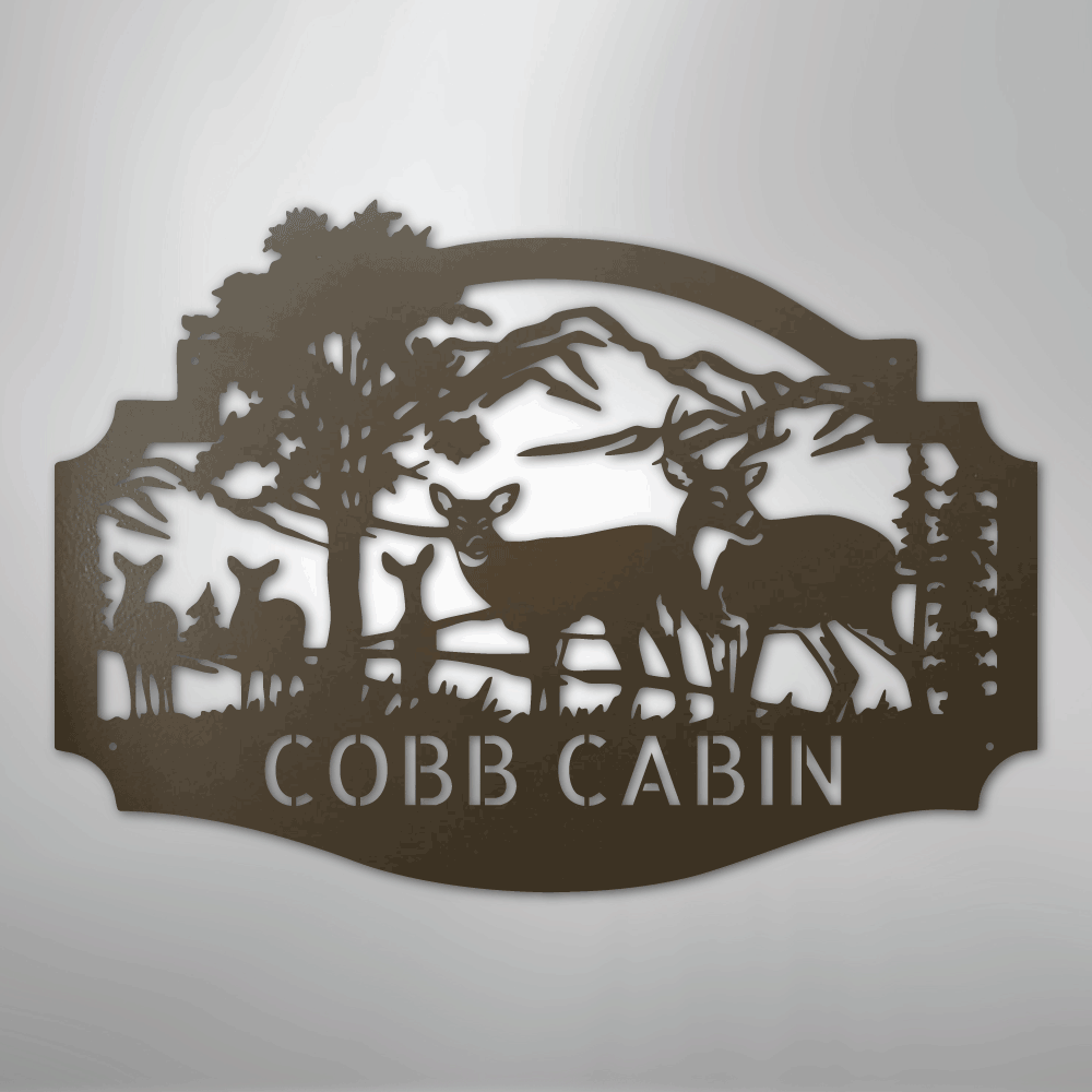 Custom Metal Wall Art - Personalized Deer Antler Forest Monogram Sign Stone