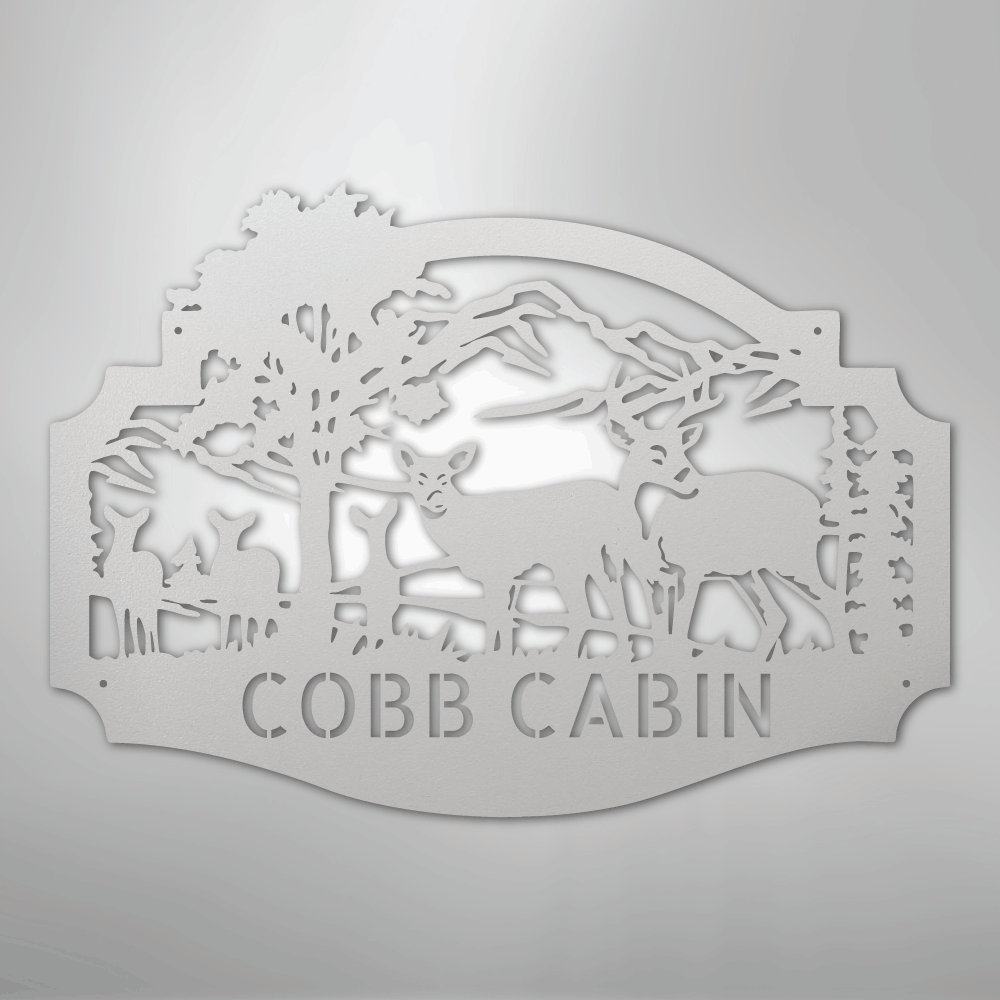 Custom Metal Wall Art - Personalized Deer Antler Forest Monogram Sign White