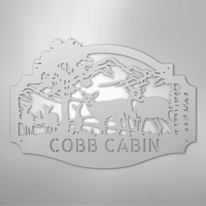 Custom Metal Wall Art - Personalized Deer Antler Forest Monogram Sign White