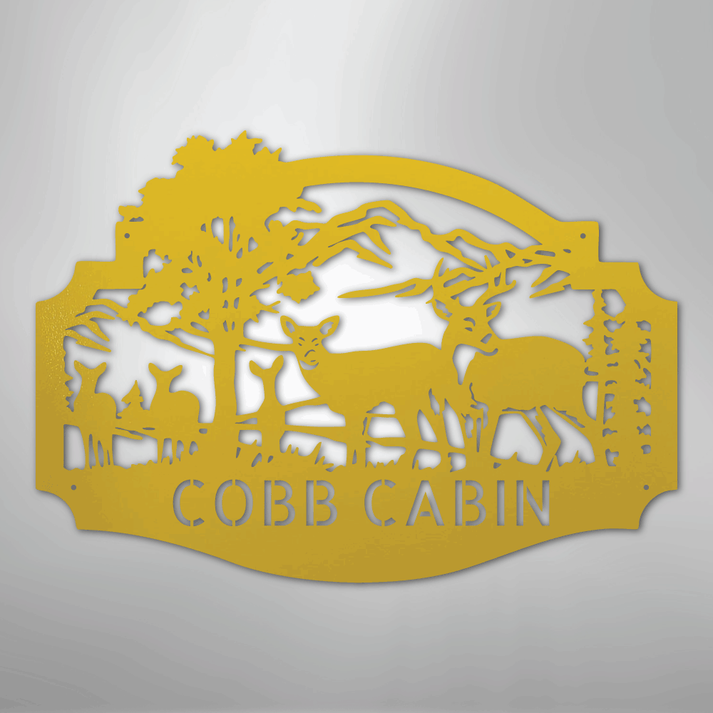 Custom Metal Wall Art - Personalized Deer Antler Forest Monogram Sign Yellow