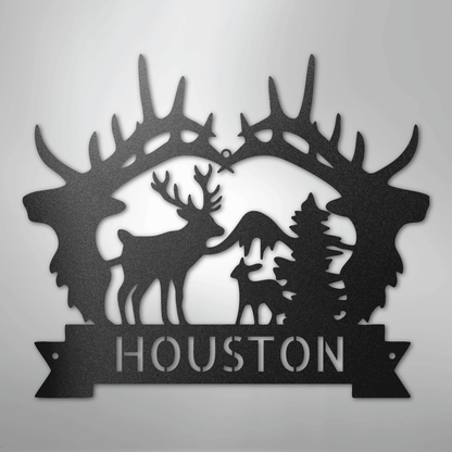 Custom Metal Wall Art - Personalized Antler Monogram Sign
