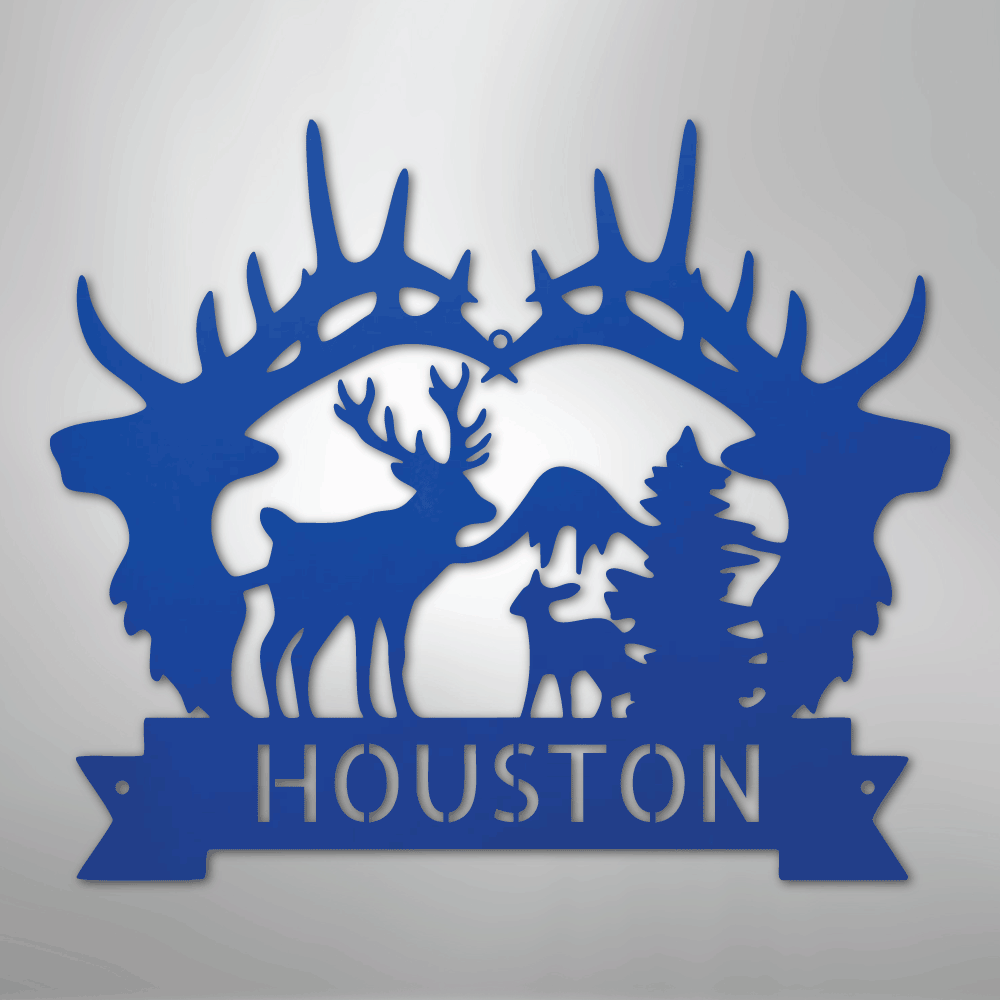 Custom Metal Wall Art - Personalized Antler Monogram Sign Blue