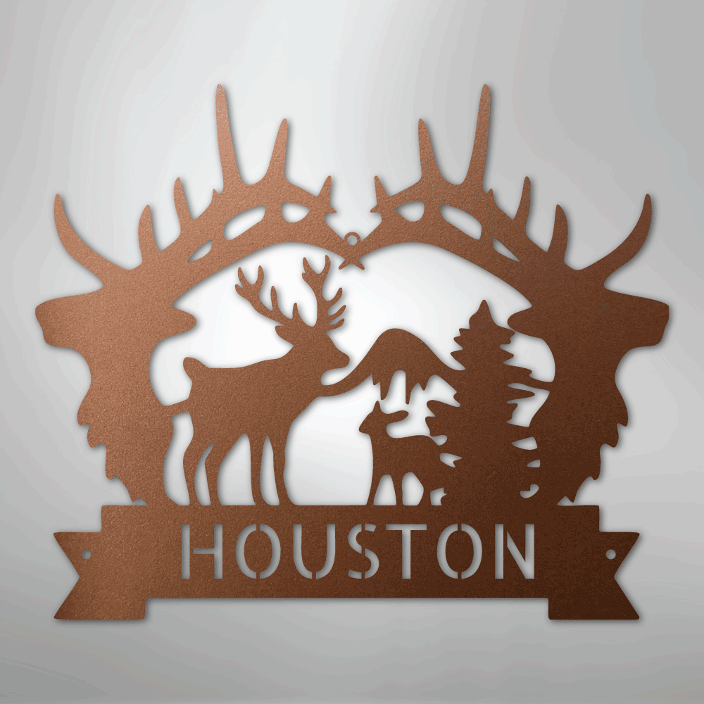 Custom Metal Wall Art - Personalized Antler Monogram Sign Copper