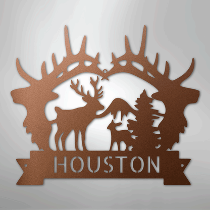 Custom Metal Wall Art - Personalized Antler Monogram Sign Copper