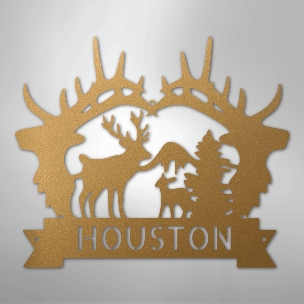 Custom Metal Wall Art - Personalized Antler Monogram Sign Gold