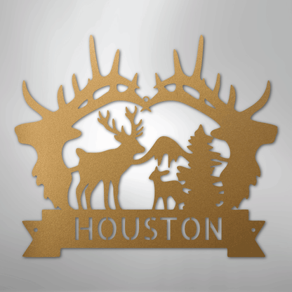 Custom Metal Wall Art - Personalized Antler Monogram Sign Gold