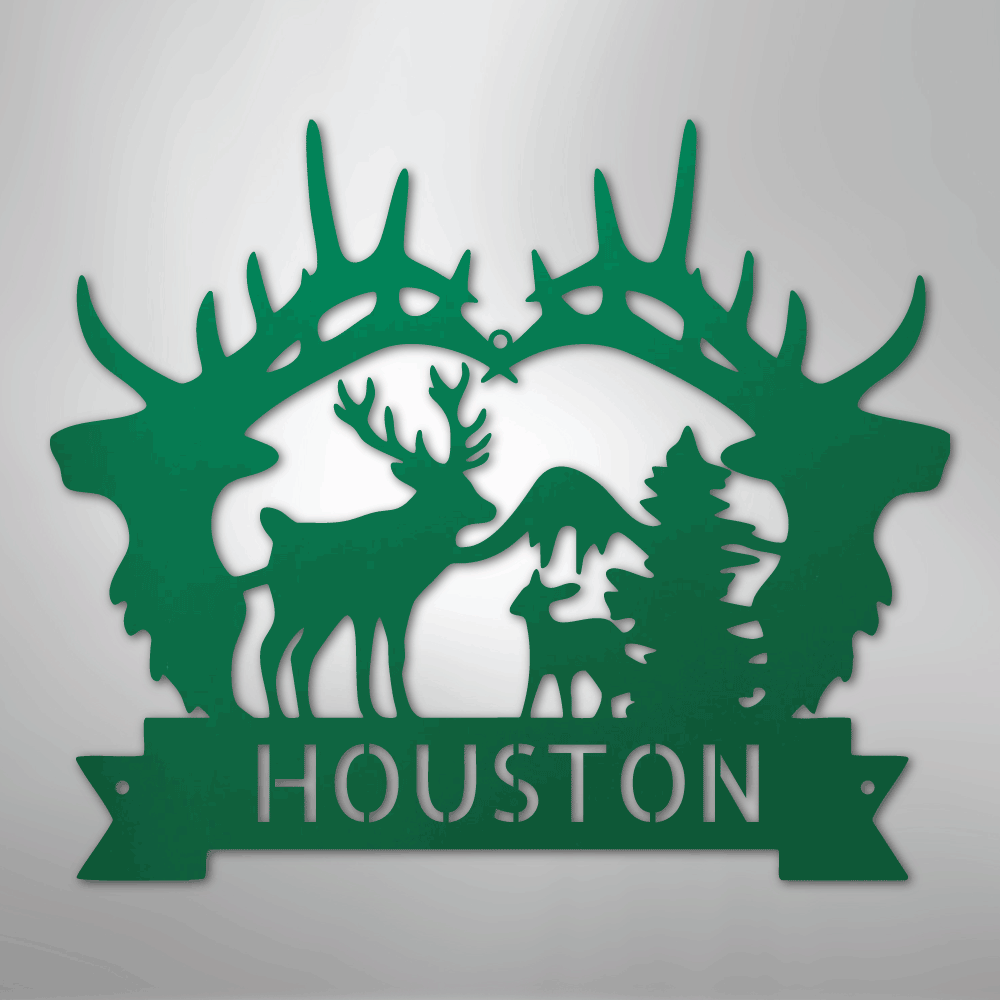 Custom Metal Wall Art - Personalized Antler Monogram Sign Green