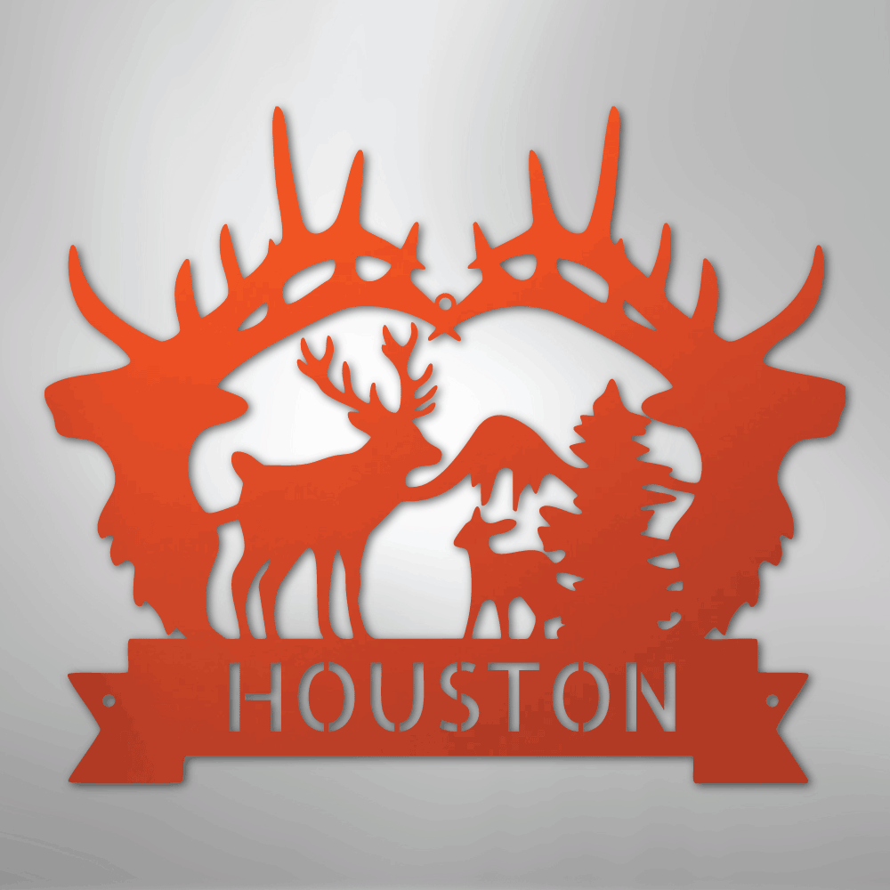 Custom Metal Wall Art - Personalized Antler Monogram Sign Orange