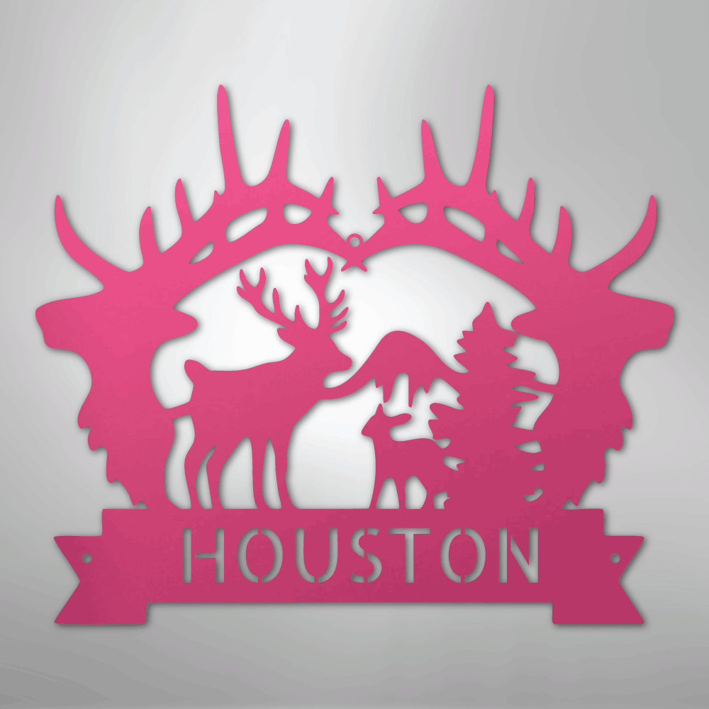 Custom Metal Wall Art - Personalized Antler Monogram Sign Pink