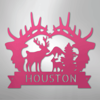 Custom Metal Wall Art - Personalized Antler Monogram Sign Pink