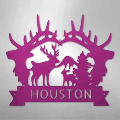 Custom Metal Wall Art - Personalized Antler Monogram Sign Purple
