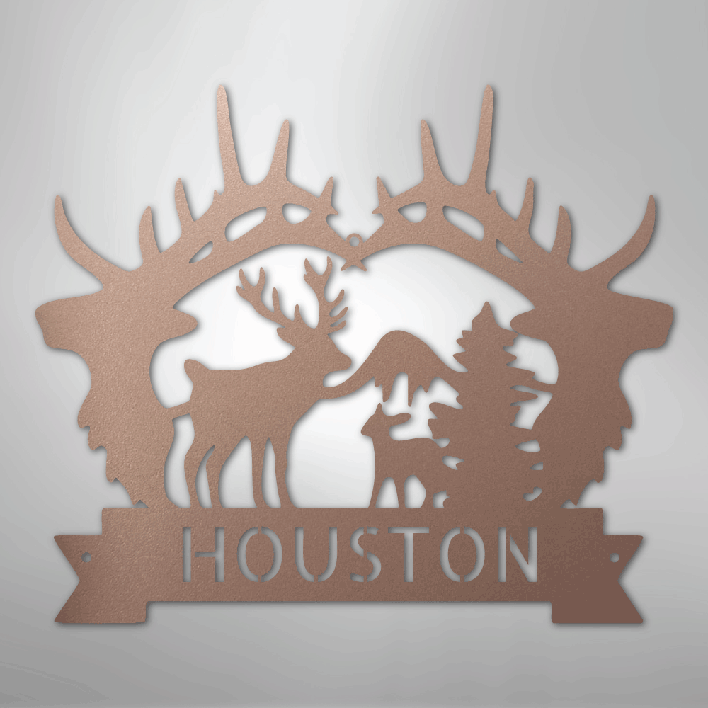 Custom Metal Wall Art - Personalized Antler Monogram Sign Rose