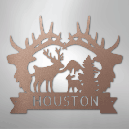 Custom Metal Wall Art - Personalized Antler Monogram Sign Rose