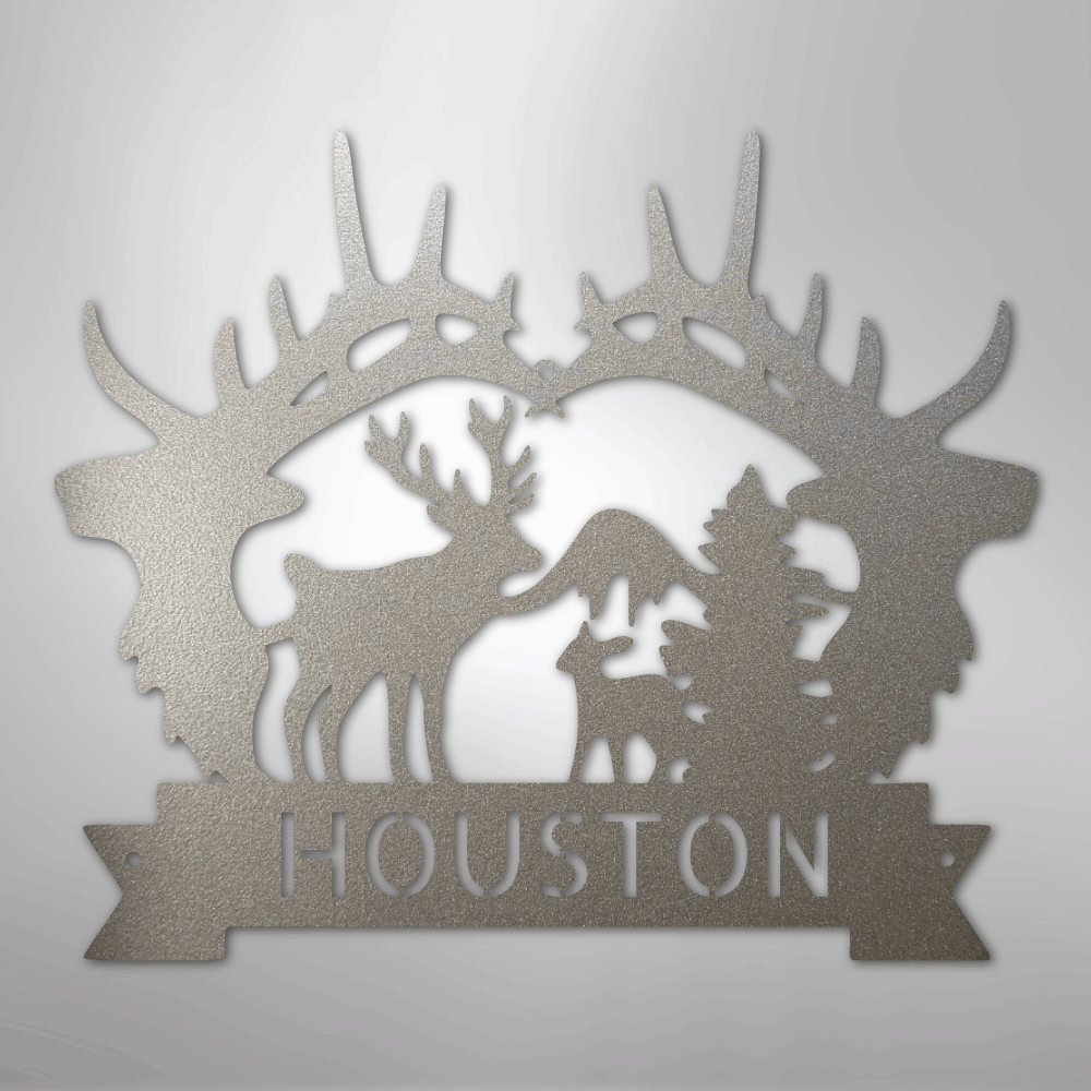 Custom Metal Wall Art - Personalized Antler Monogram Sign Silver