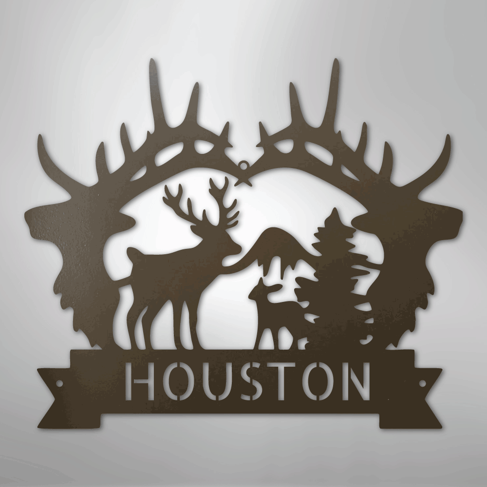 Custom Metal Wall Art - Personalized Antler Monogram Sign Stone