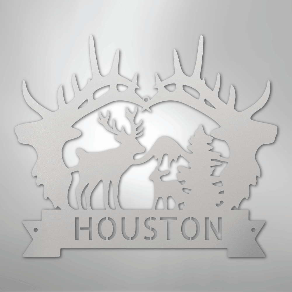 Custom Metal Wall Art - Personalized Antler Monogram Sign White