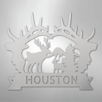 Custom Metal Wall Art - Personalized Antler Monogram Sign White
